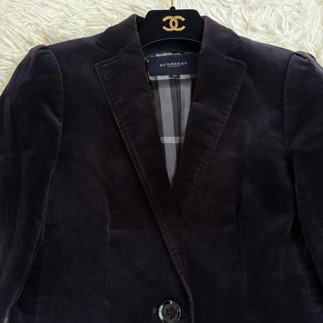 バーバリーロンドン　ベロア　ジャケット　ロゴ　ノバチェック　テーラード