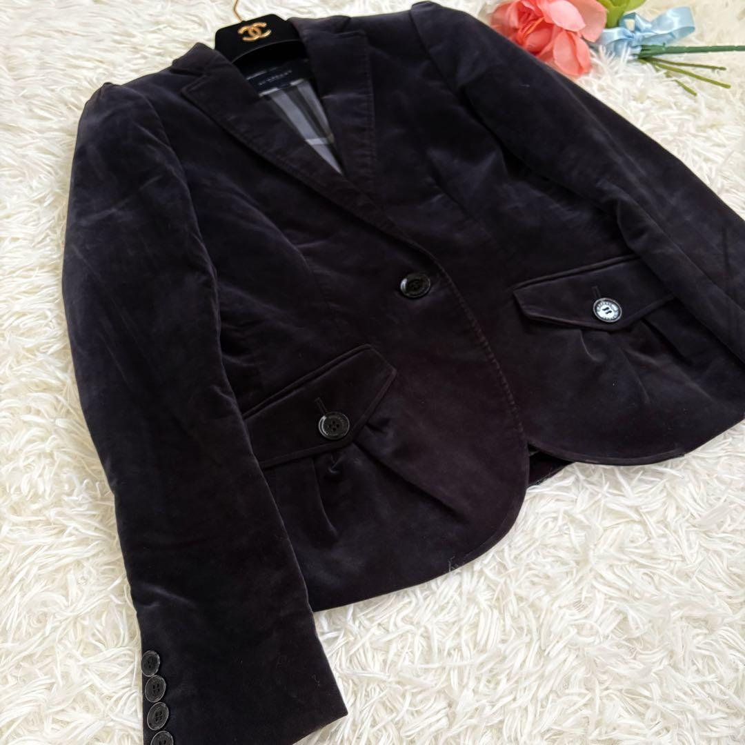 バーバリーロンドン　ベロア　ジャケット　ロゴ　ノバチェック　テーラード