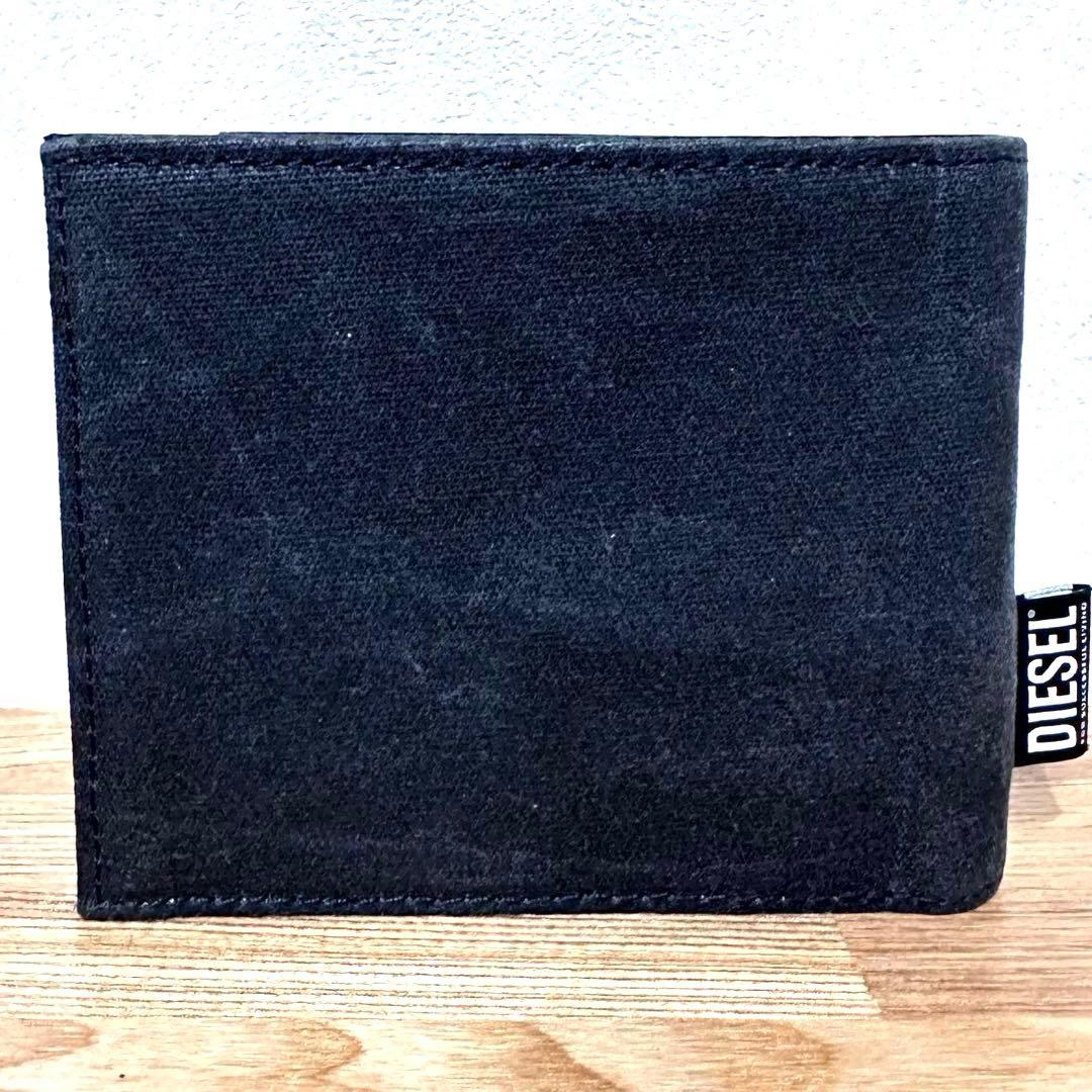 新品 未使用 DIESEL 黒 キャンバス 二つ折り財布 ヴィンテージ 加工