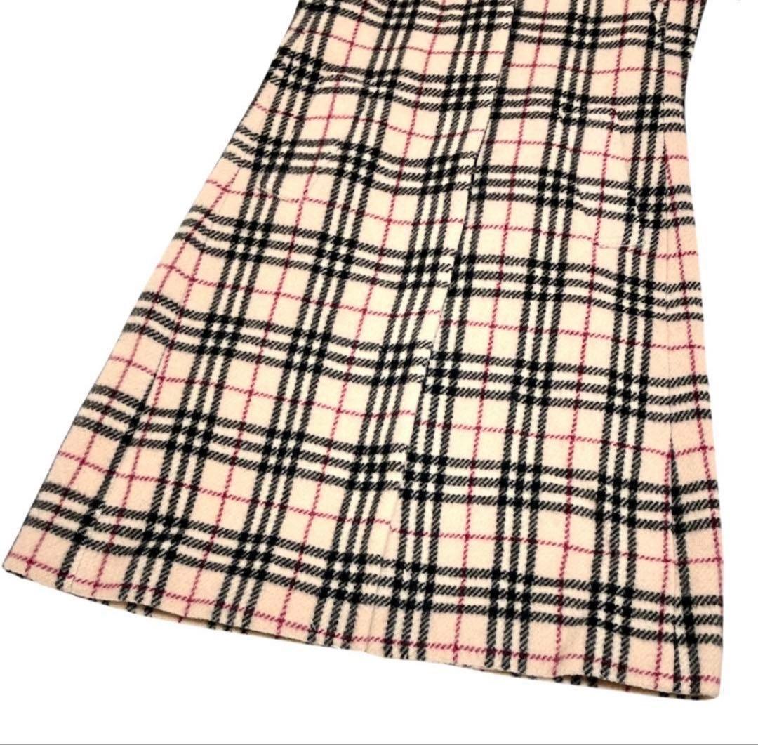 美品　BURBERRY LONDON ノバチェック総柄ウールロングコート　ホース