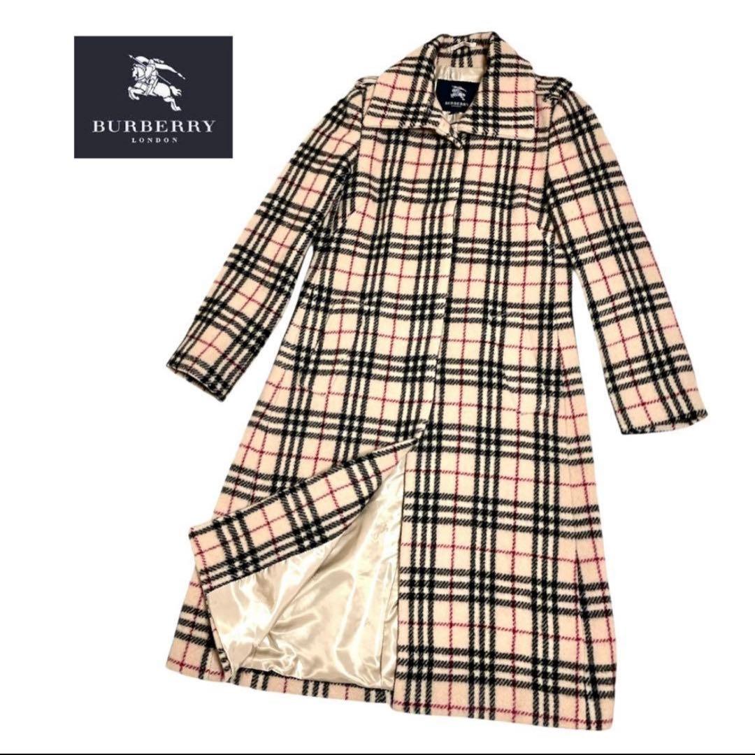 美品　BURBERRY LONDON ノバチェック総柄ウールロングコート　ホース