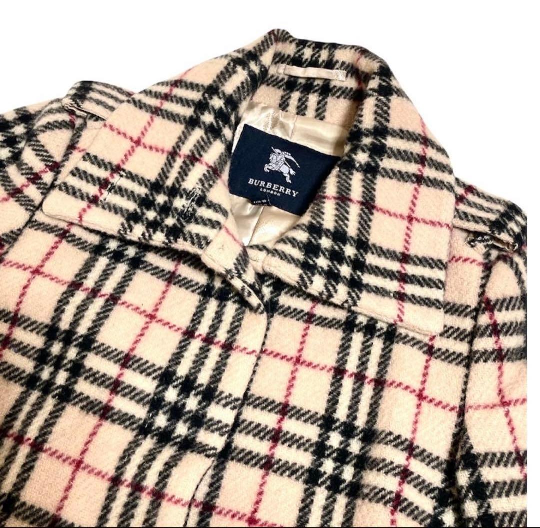 美品　BURBERRY LONDON ノバチェック総柄ウールロングコート　ホース