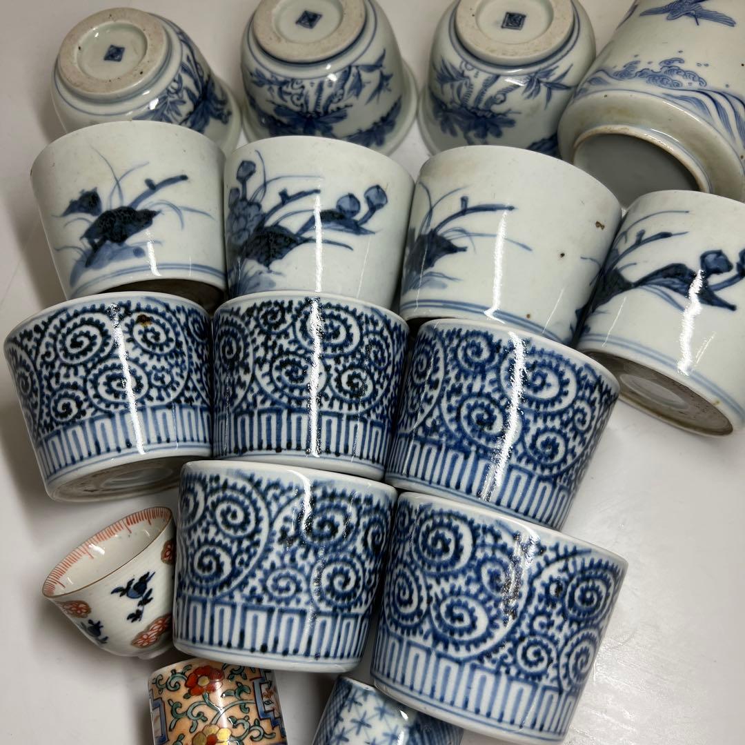 古伊万里　蛸唐草等　染付蕎麦猪口色々16点　東Y7-1224③タエトサ