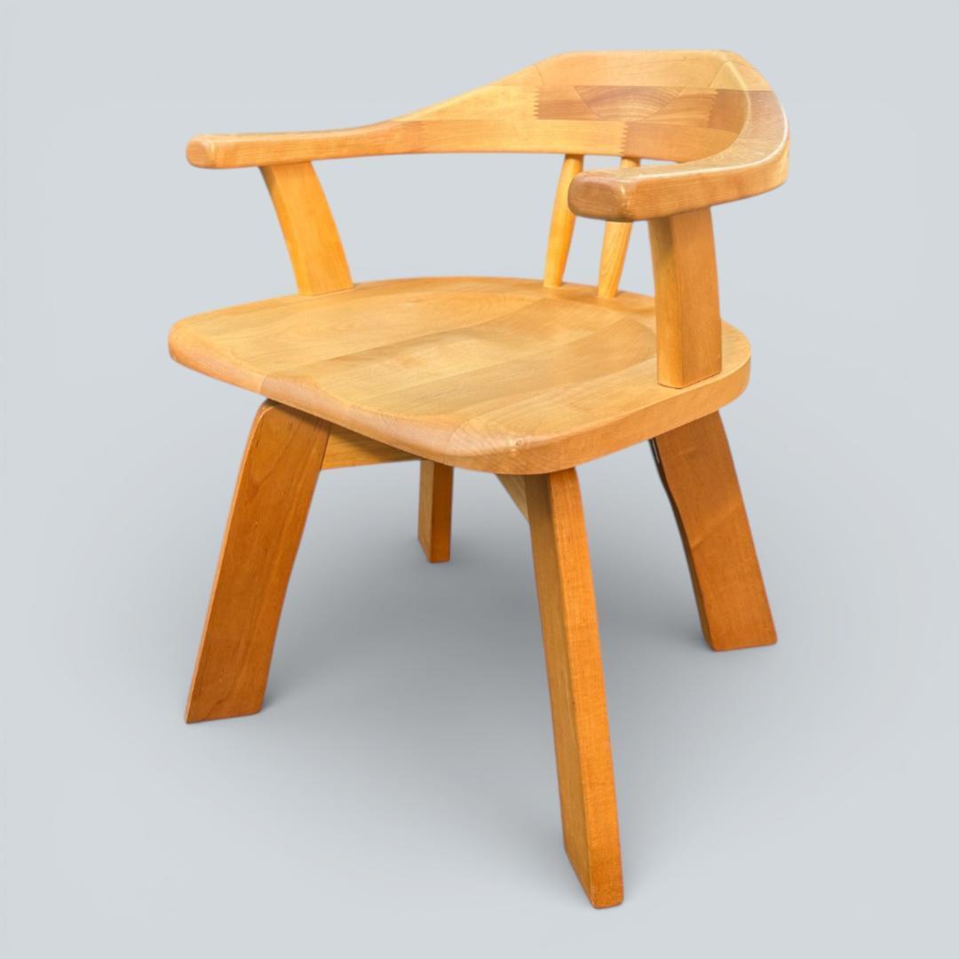 【最終価格】大川家具 回転ダイニングチェア 肘付 幅58cm 天然木 送料込②