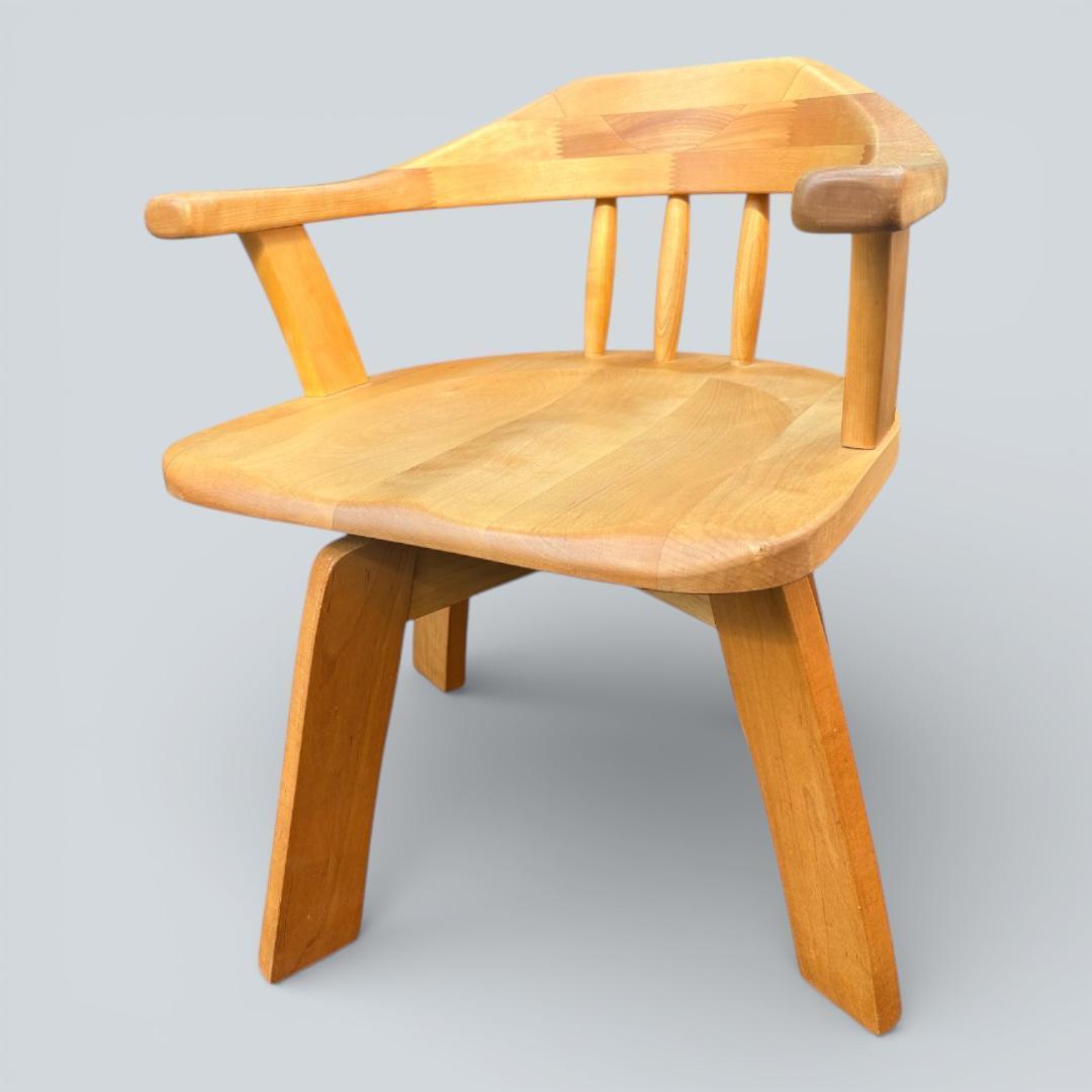 【最終価格】大川家具 回転ダイニングチェア 肘付 幅58cm 天然木 送料込②