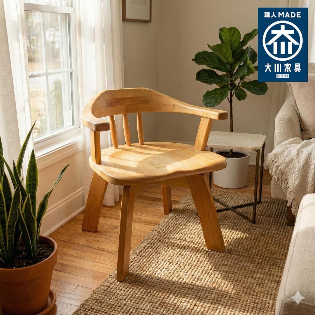 【最終価格】大川家具 回転ダイニングチェア 肘付 幅58cm 天然木 送料込②