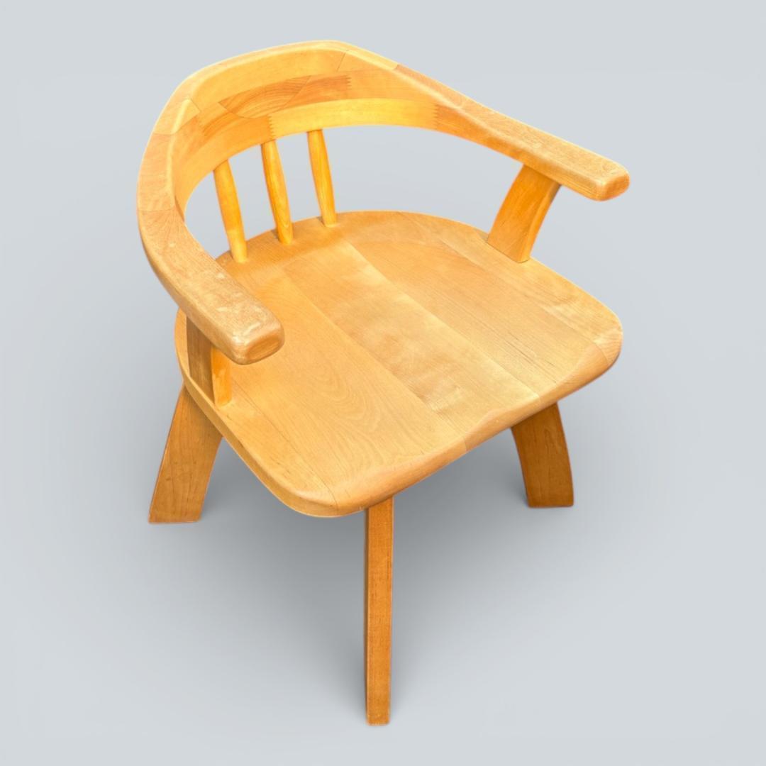 【最終価格】大川家具 回転ダイニングチェア 肘付 幅58cm 天然木 送料込②