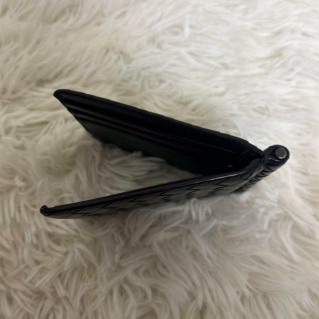 【美品】ボッテガヴェネタ マネークリップ イントレチャート レザー ブラック