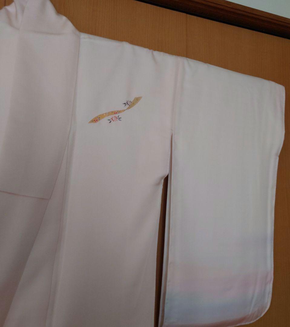 【美品】訪問着フルセット　正絹　袷　桜色　扇面草花文様　唐織六通袋帯