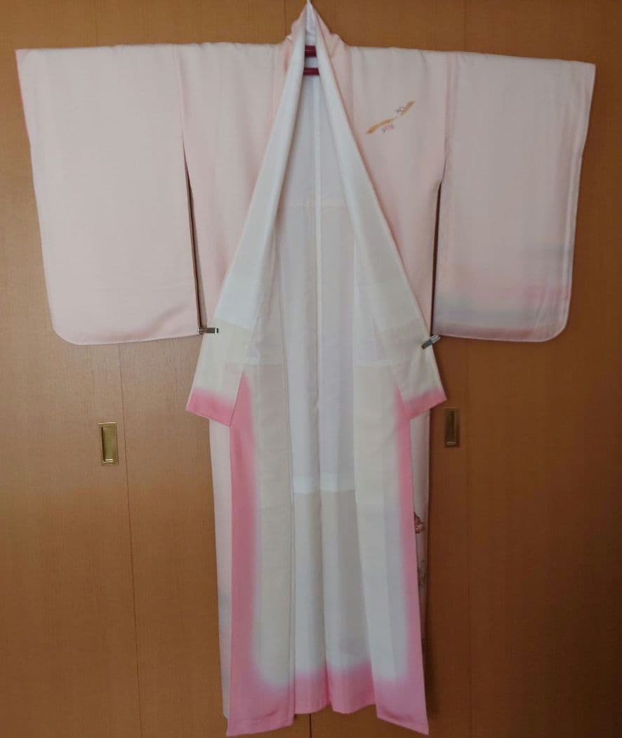 【美品】訪問着フルセット　正絹　袷　桜色　扇面草花文様　唐織六通袋帯