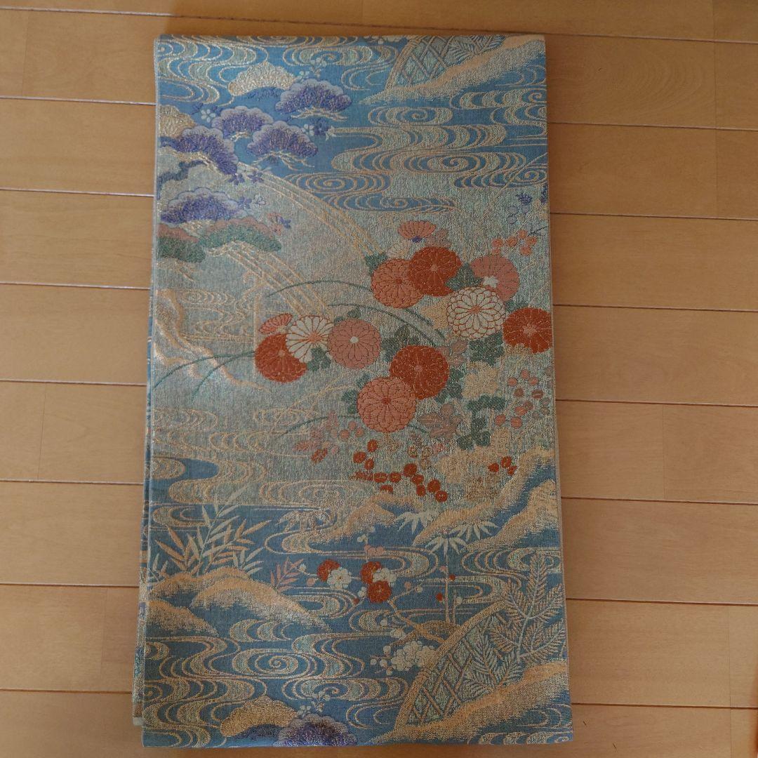 【美品】訪問着フルセット　正絹　袷　桜色　扇面草花文様　唐織六通袋帯