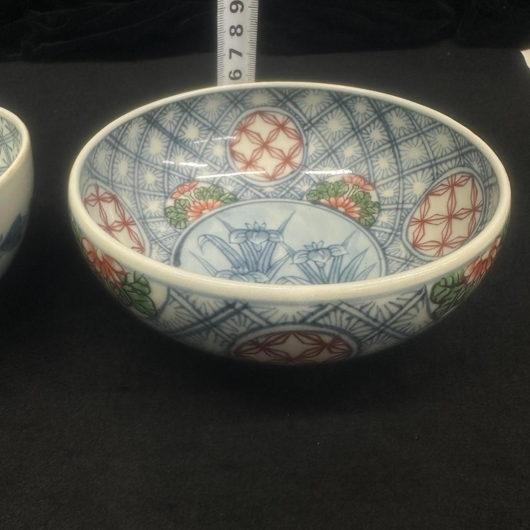 佐藤走波 染錦草花文 丸鉢1個　碗1個