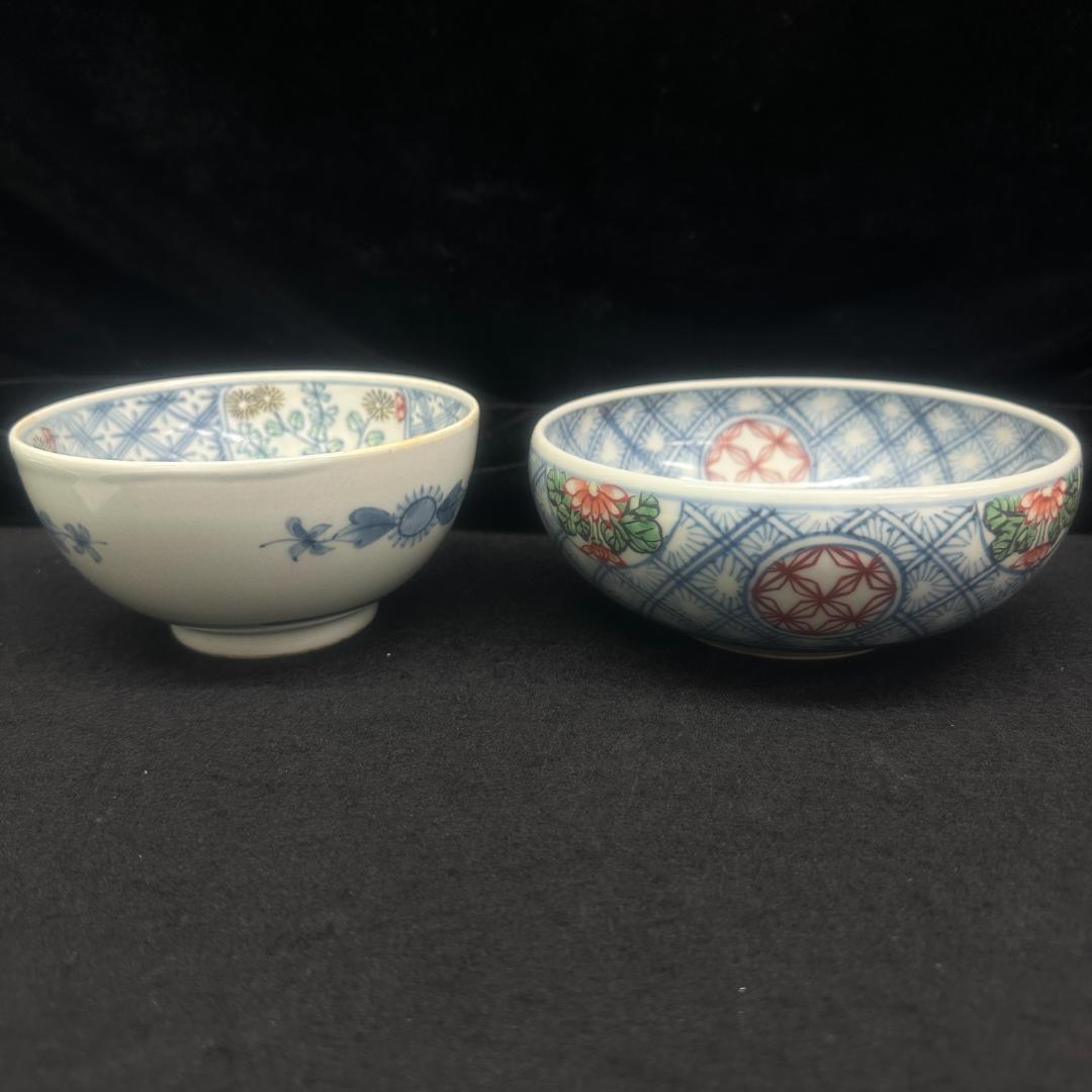 佐藤走波 染錦草花文 丸鉢1個　碗1個