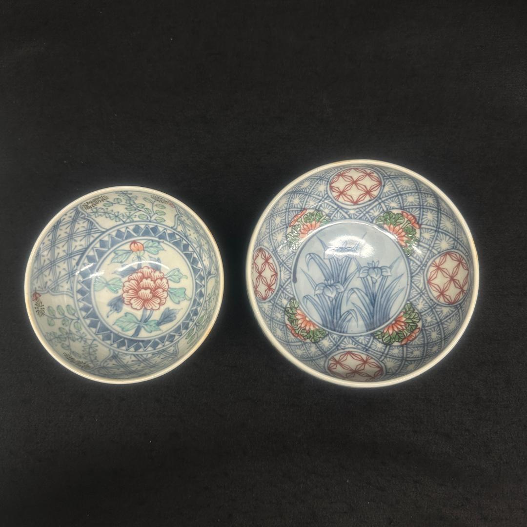 佐藤走波 染錦草花文 丸鉢1個　碗1個