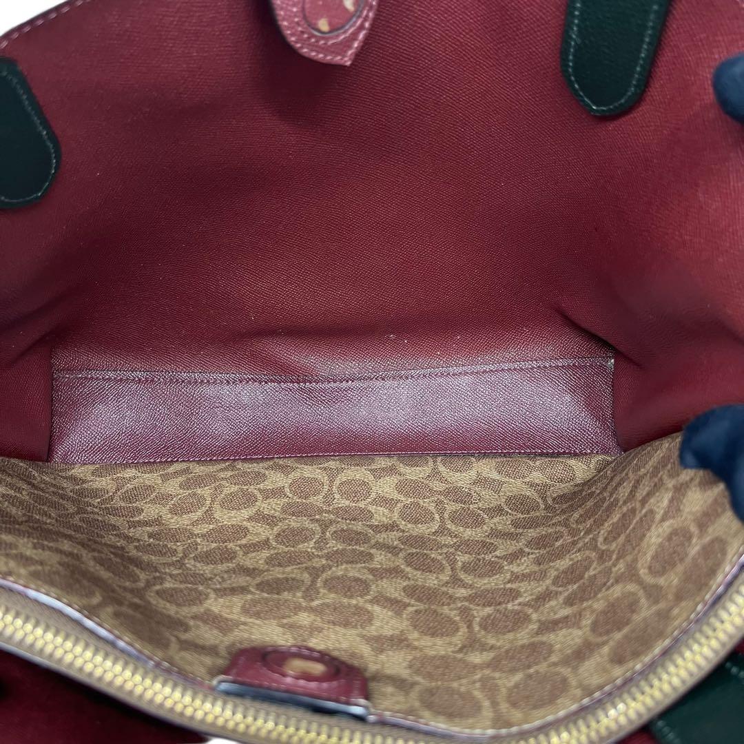 COACHコーチ ウィロウ トート シグネチャー Cロゴダークグリーン