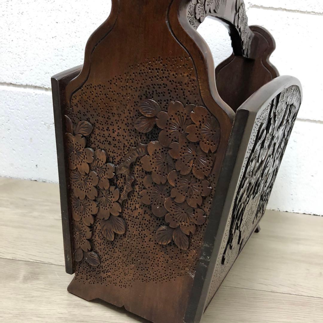 軽井沢彫り　マガジンラック　アンティーク　和風　工芸品　伝統工芸　桜