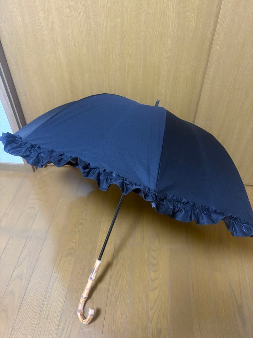 【芦屋ロサブラン】日傘　フリル　100%遮光　ミドルサイズ　長傘