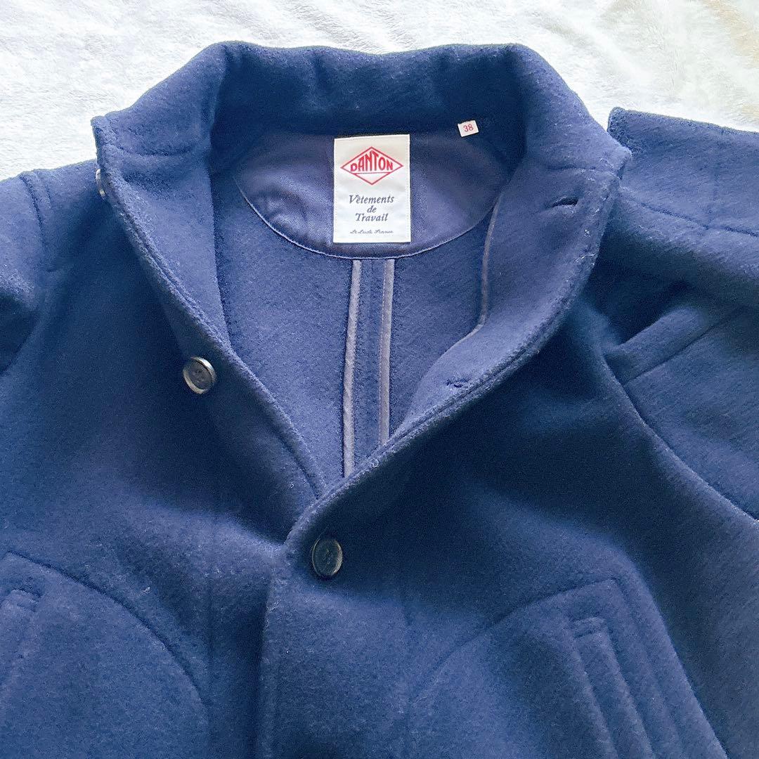美品 DANTON ウールパイル ラウンドカラージャケット 38 ネイビー
