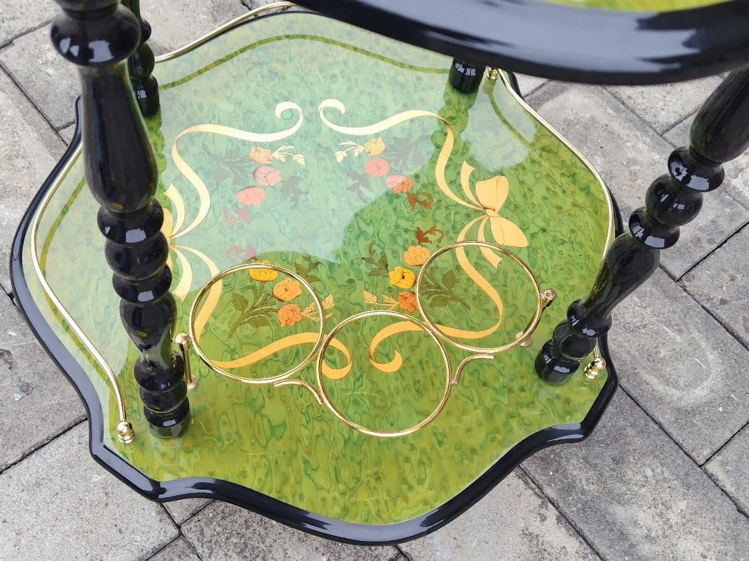 イタリア製 DOMANI ドマン　キャスター付　象嵌ワゴン　キッチンワゴン