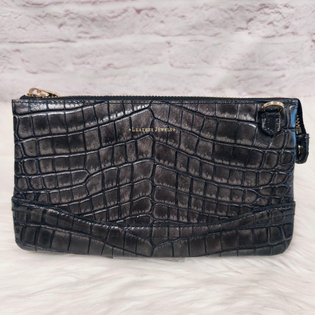 【極美品】レザージュエルズ　クロコ型押し　お財布ショルダーバッグ