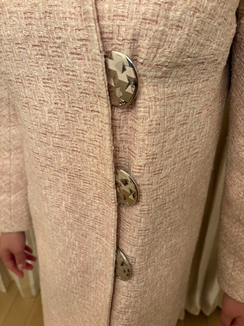 ピンク ツイード Vネック チェスター　シャネルコート　34