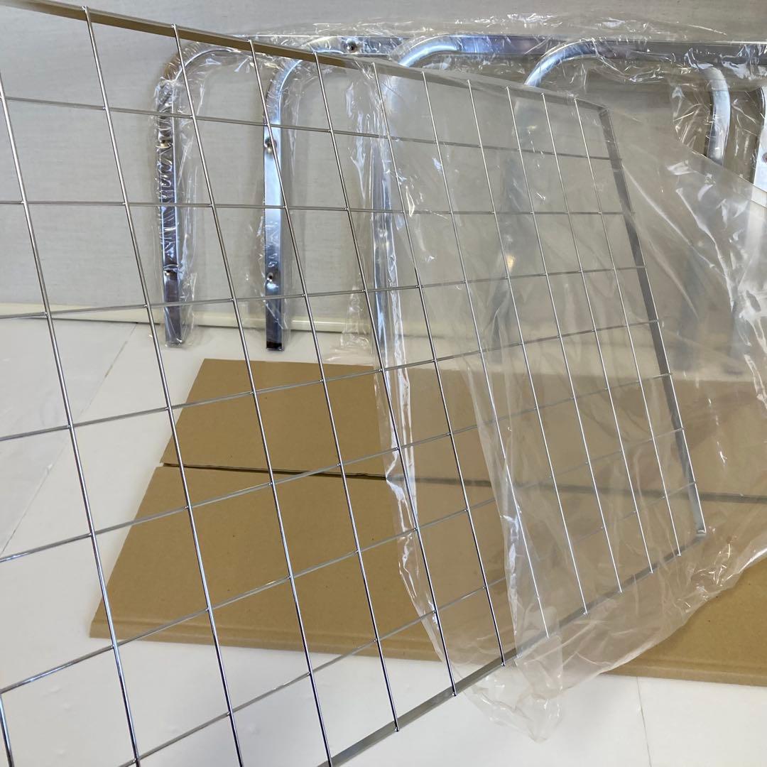 ◆さな◆ ガラステーブル 机 リビング シルバー 網棚付き レトロ 新品