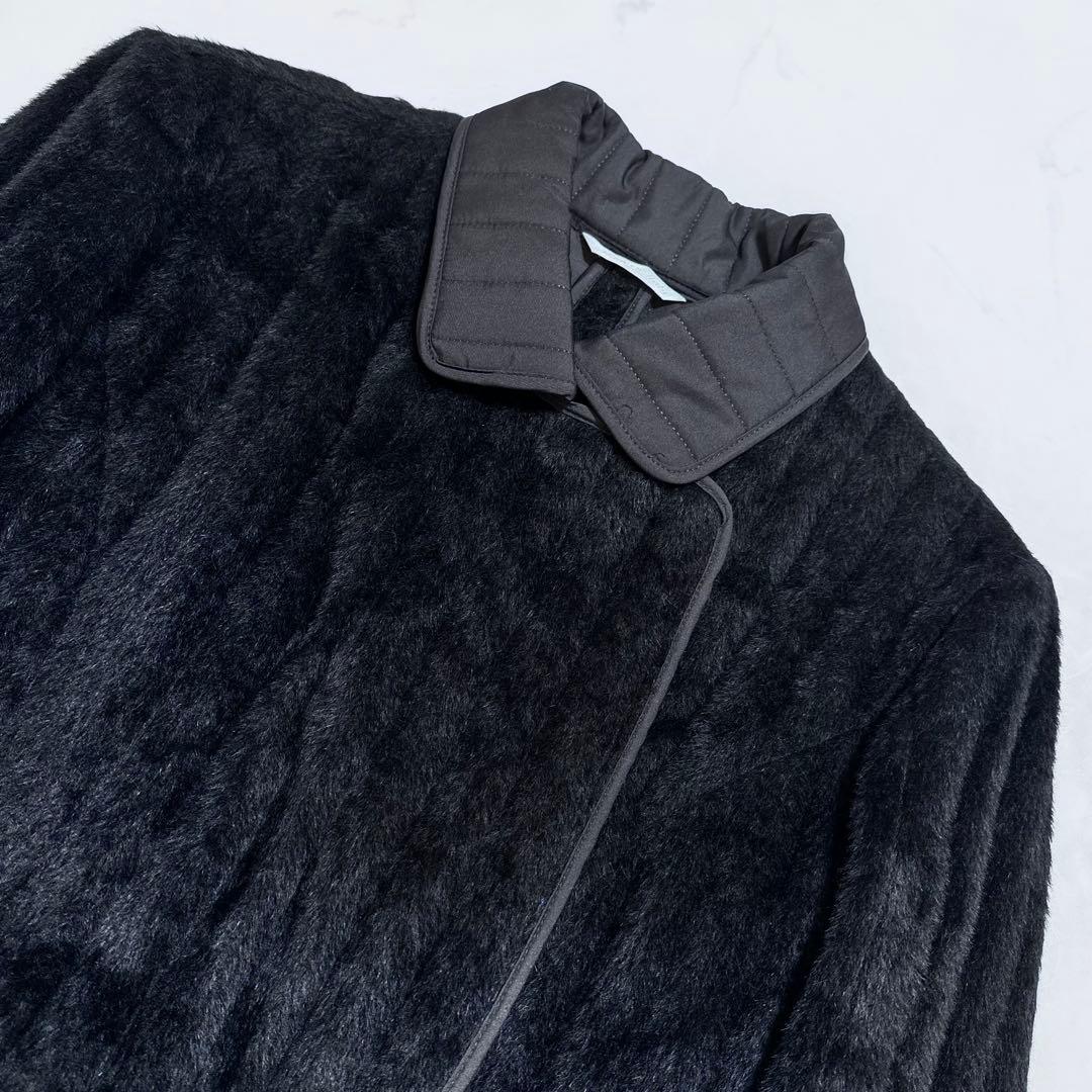 4XL相当✨MaxMara アルパカウール シャギーハーフコート 白タグ 黒48