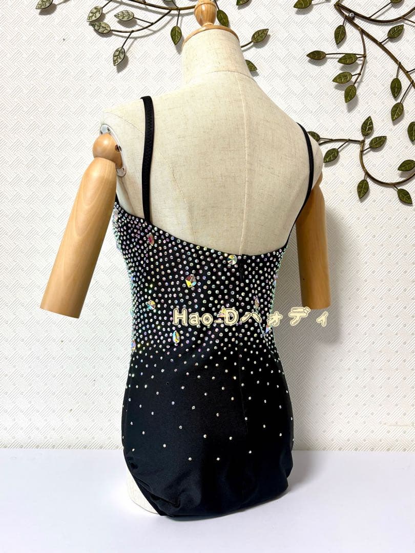 新品★ストーン付き★黒&オーロラ★レオタード★胸パットあり★社交ダンス★バレエ