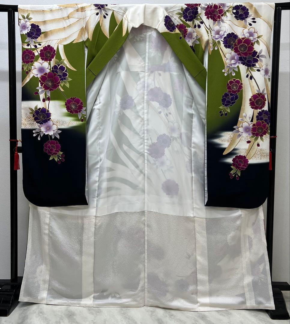 振り袖　フルセット　別誂長襦袢　成人式　白　緑　金彩加工　刺繍入り　722