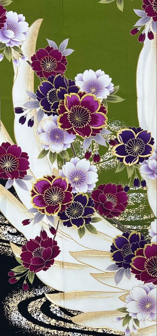 振り袖　フルセット　別誂長襦袢　成人式　白　緑　金彩加工　刺繍入り　722