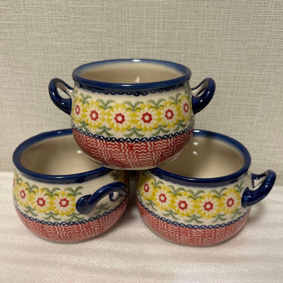 ポーリッシュポタリー　スープボウル3個セット