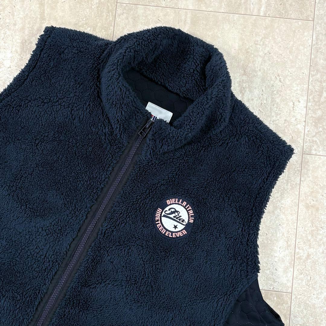 【フィラゴルフ】ボアベスト　5Lサイズ　ネイビー　フルジップ　ロゴワッペン