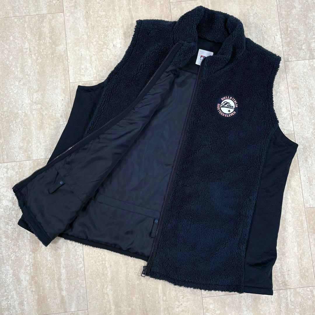 【フィラゴルフ】ボアベスト　5Lサイズ　ネイビー　フルジップ　ロゴワッペン