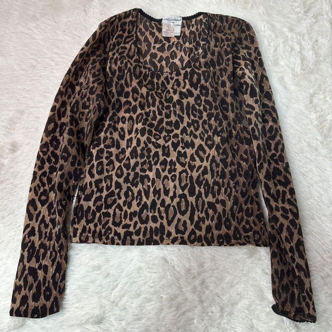 美品 Dolce & Gabbana レオパード長袖Tシャツ S伸縮有 ホロ付