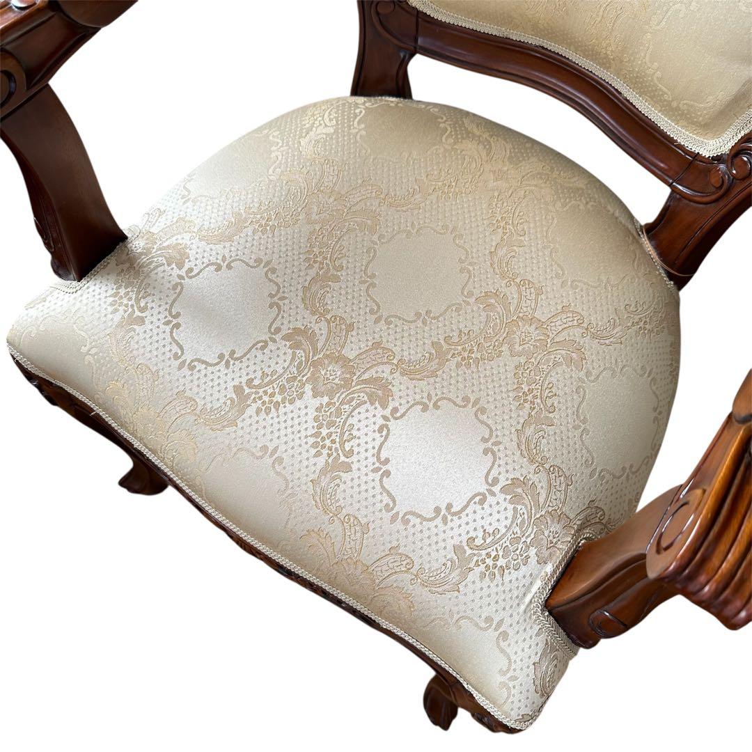 クロシオ フランシスカ チェア 肘付 アンティーク調 ブラウン 猫脚 ロココ調
