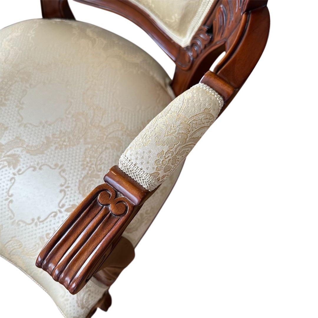 クロシオ フランシスカ チェア 肘付 アンティーク調 ブラウン 猫脚 ロココ調