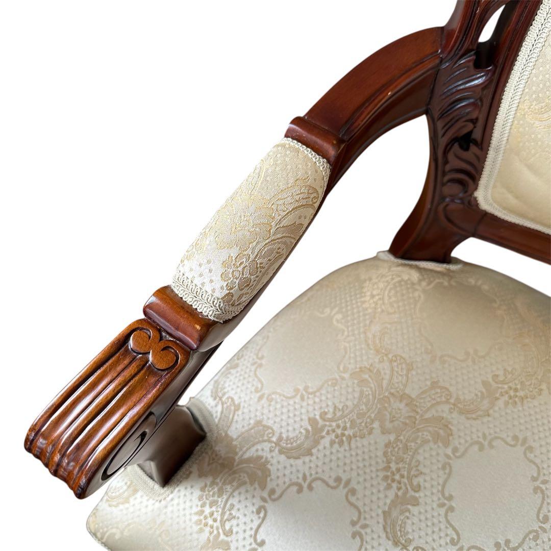 クロシオ フランシスカ チェア 肘付 アンティーク調 ブラウン 猫脚 ロココ調