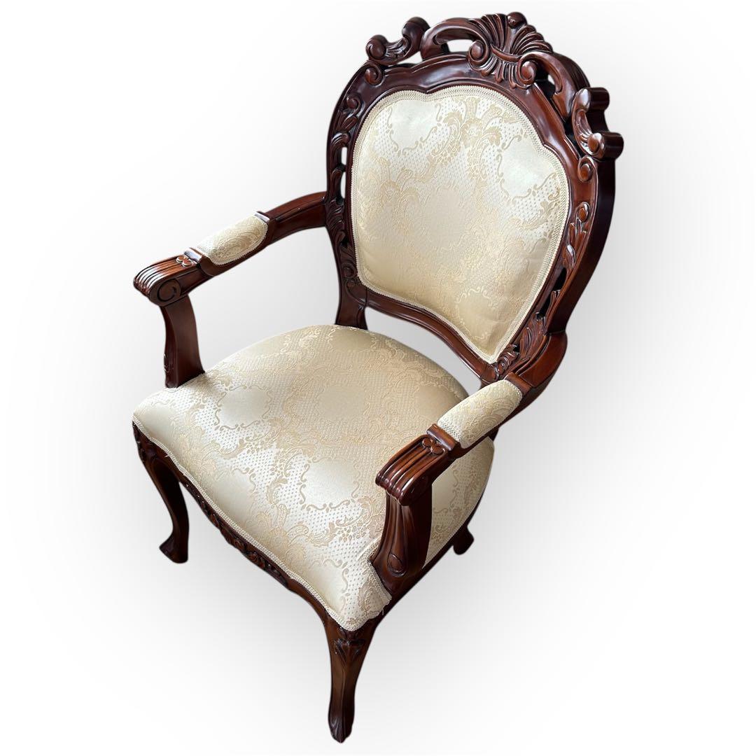 クロシオ フランシスカ チェア 肘付 アンティーク調 ブラウン 猫脚 ロココ調
