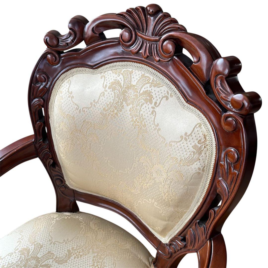 クロシオ フランシスカ チェア 肘付 アンティーク調 ブラウン 猫脚 ロココ調