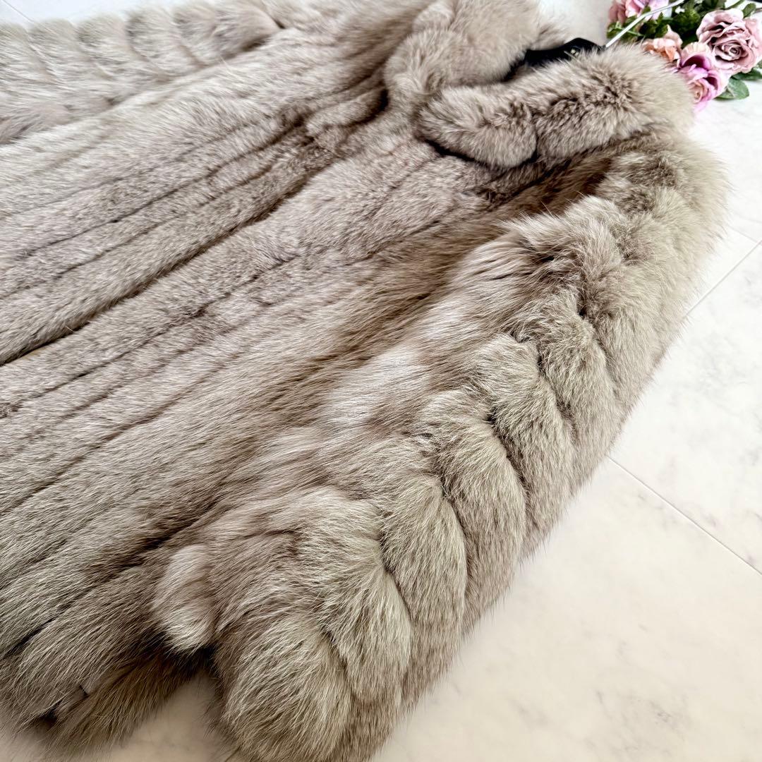 肉厚ボリューム◎ グレージュ 染めフォックス ファーコート リアルファー 毛皮