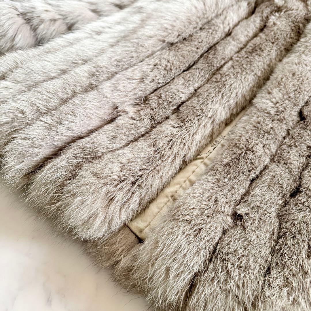 肉厚ボリューム◎ グレージュ 染めフォックス ファーコート リアルファー 毛皮