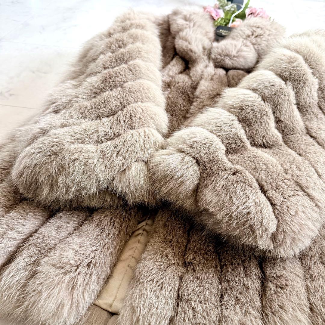 肉厚ボリューム◎ グレージュ 染めフォックス ファーコート リアルファー 毛皮