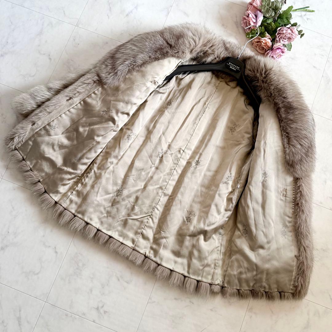 肉厚ボリューム◎ グレージュ 染めフォックス ファーコート リアルファー 毛皮