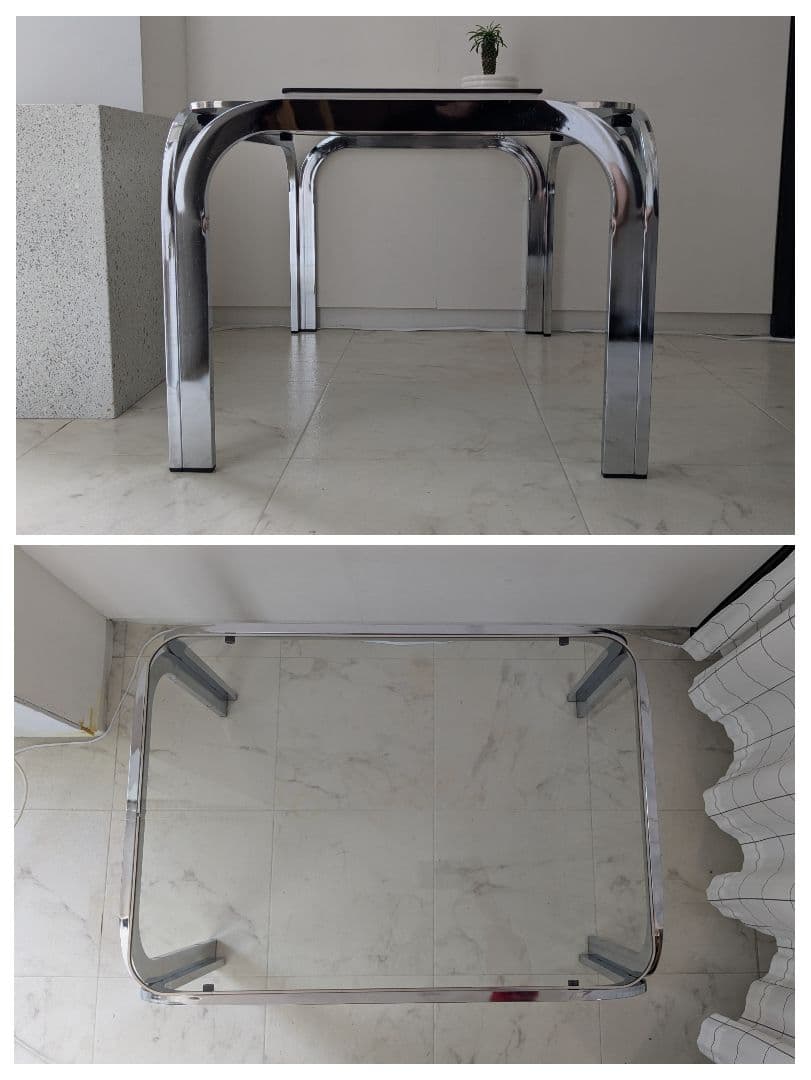 ヴィンテージ ガラステーブル モダン ミッドセンチュリー アイアンフレーム