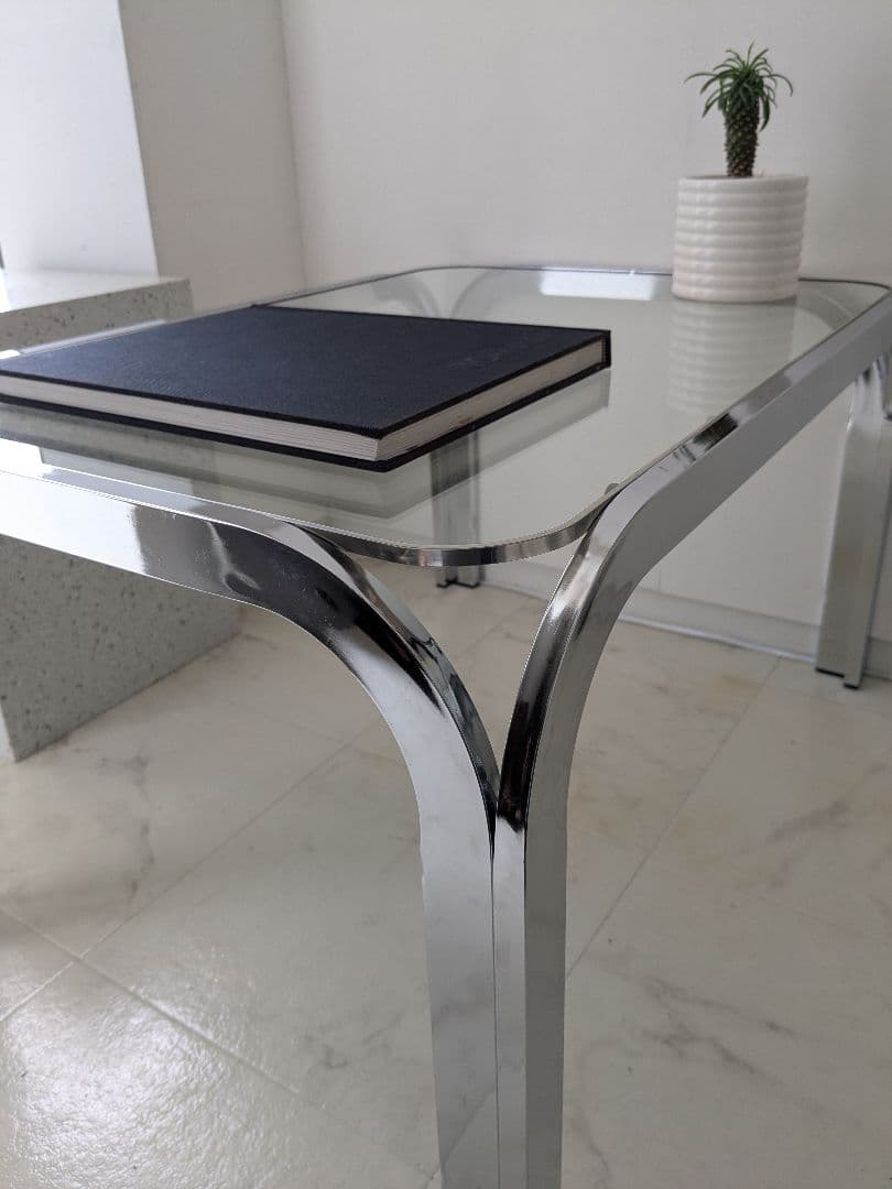 ヴィンテージ ガラステーブル モダン ミッドセンチュリー アイアンフレーム