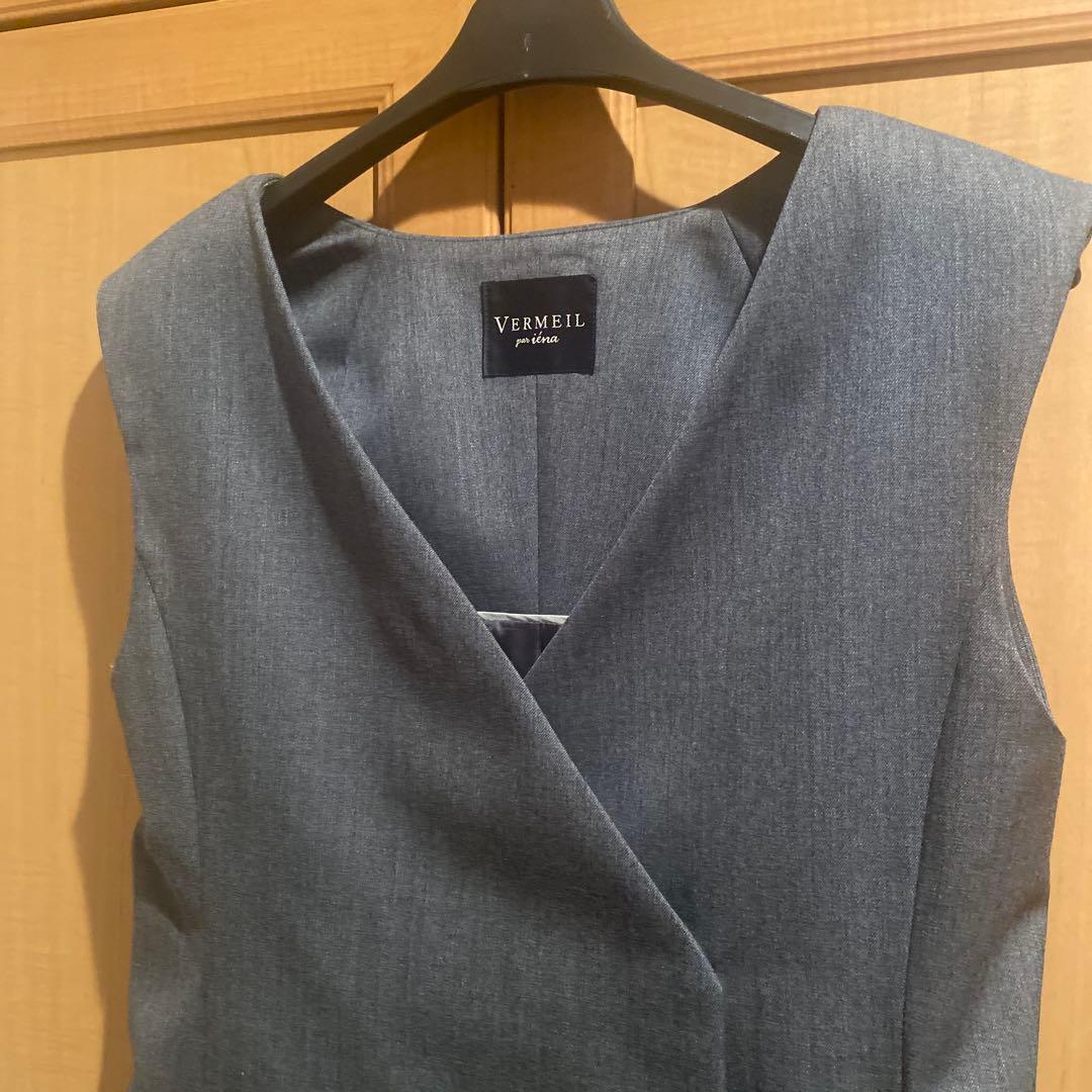 【美品】VERMEIL par iena 2WAY ツイルロングジレワンピース