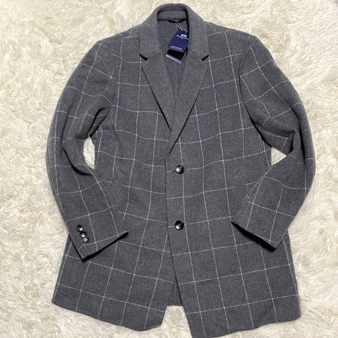 極美品 ロベルトカバーニ チェスターコート チェック カシミヤ100 グレー