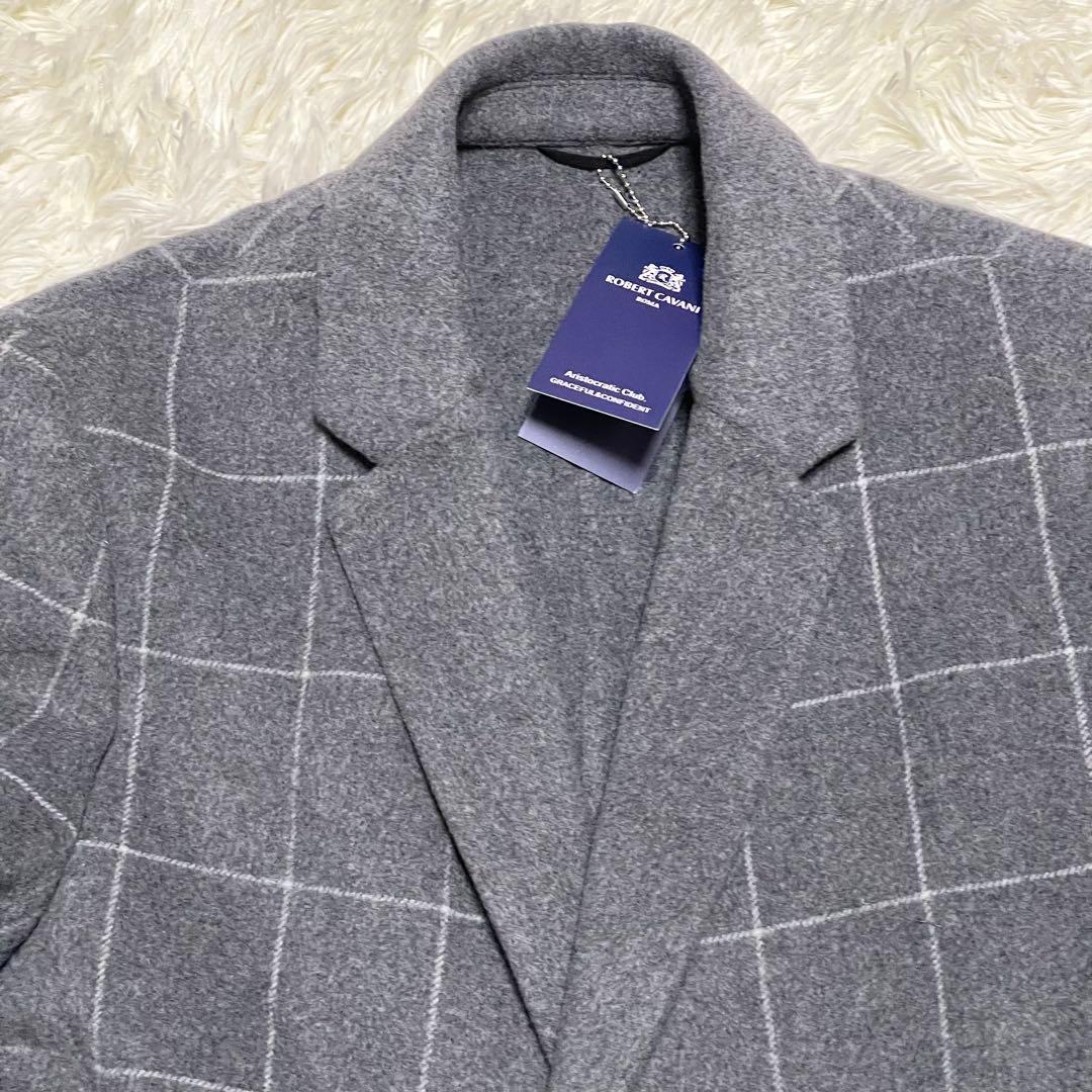 極美品 ロベルトカバーニ チェスターコート チェック カシミヤ100 グレー