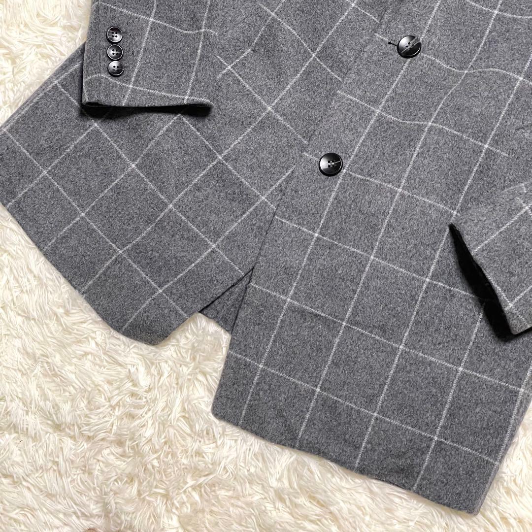 極美品 ロベルトカバーニ チェスターコート チェック カシミヤ100 グレー