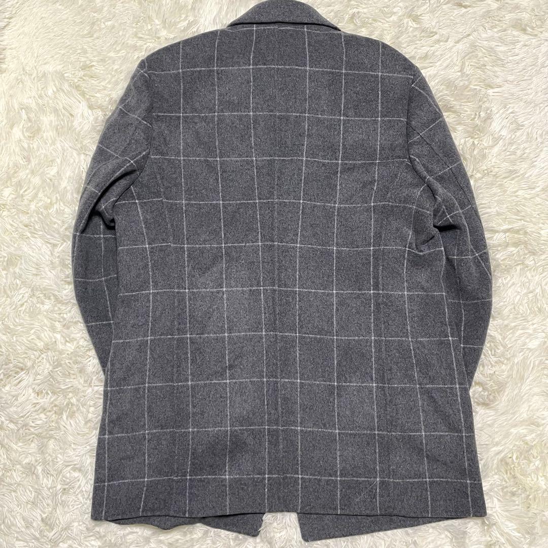 極美品 ロベルトカバーニ チェスターコート チェック カシミヤ100 グレー